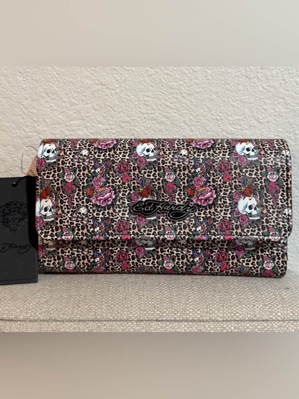 Ed Hardy Leopard Skull Floral Wallet NWT